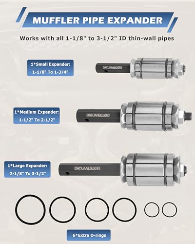 DAYUAN 3 Pcs 1-1/8'' to 3-1/2'' Exhaust Pipe Expander Tool Set, Tail Pipe Spreader Kit Compatible with Most Vehicles and Trucks - Image 3