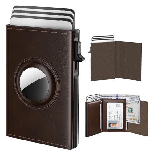 Image of typecase AirTag Wallet for Men: Compatible with Apple AirTag (1st & 2nd Generation), RFID Blocking, Genuine Leather, Slim & Minimalist Design - 14 Card Capacity | ID Window | Cash Slot (Dark Brown)