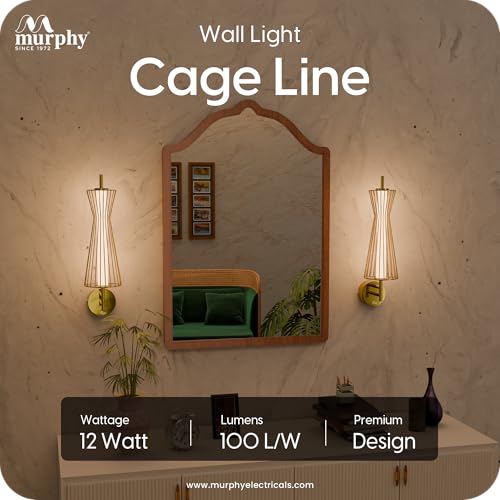 Image of Murphy Cage Line 12W Wall Lamp Pack of 1 | 3-in-1 Color Changing LED (Cool White /Warm White /Natural White) with 2-Year Warranty | Premium Golden Finish Decorative Light