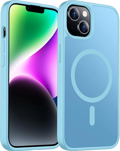 teloxy Magnetic for iPhone 13/14 Case,Shockproof Protective Durable Slim Translucent Matte Anti-Fingerprint Phone Case,Light Blue