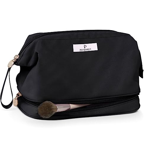 Pocmimut Makeup Bag Cosmetic Bag for Women 2-in-1 Portable Drawstring Travel Makeup Bag for Girls Large Double Layer Make Up Brush Bags Reusable Toiletry Bag