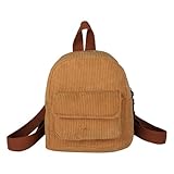 Mochila feminina de veludo, quadrada, casual, retrô, ajustável, bolsa de ombro para lazer diário, Marrom claro, Small, Casual