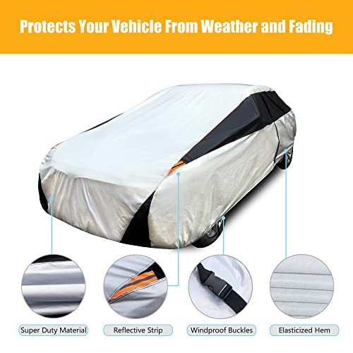 Teez 6 Layers Car Covers For Automobiles All Weather, Indoor Outdoor Windproof Dust Snow Hail Sun Uv Protection With Cotton, Full Vehicle Durable Exterior Cover For Sedan Up To (177") M #TOP1