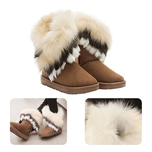 Women Winter Snow Boots Warm Faux Fur Tassel Boots Mid Calf Flat Ankle Shoes 1Pair.2