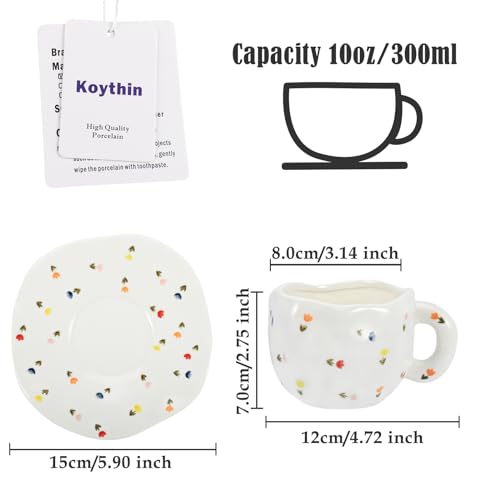 Taza de cerámica Koythin con plato, 10 oz, colorido floral miniatura 2