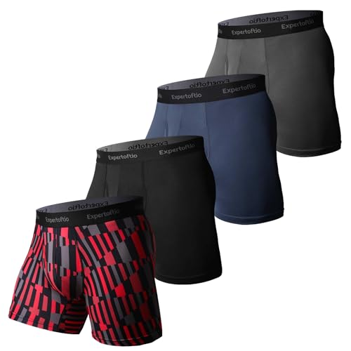 Expertoftio Athletic Men's Underwear Boxer Briefs 6" Moisture Wicking Underwear for Men Pack of 4, Anting Chafing, Fly, Performance, XXL
