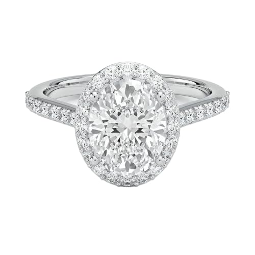 JewelWeSell IGI Certified Lab Grown Oval Cut Diamond Halo Engagement Ring for Women, 14K White Gold, Pave Band, E-F Color, VS1-VS2 Clarity 14K White Gold 2.5 Carat Size-5