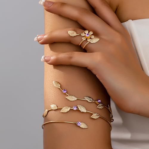Frodete Gold Arm Cuff Ring Set For Women Leaf Upper Arm Cuff Bracelet Adjustable Minimalist Stackable Arm Jewelry by Frodete - Used condition - Image 4