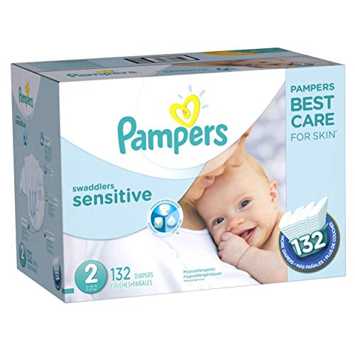 Image of Diapers Size 2, 132 Count - Pampers Swaddlers Sensitive Disposable Baby Diapers, Super Economy