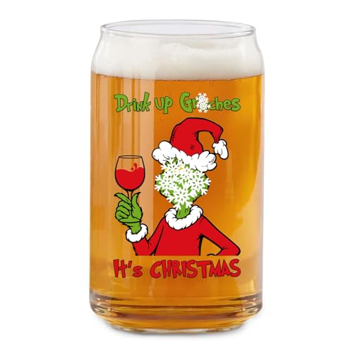 Arsemica Funny Christmas Beer Glass for Men Women, 16 oz Holiday Glass Drinking Cups, White Elephant Gifts for Men Women, Christmas Glass Cup Party Supplies Table Decor Stocking Stuffers