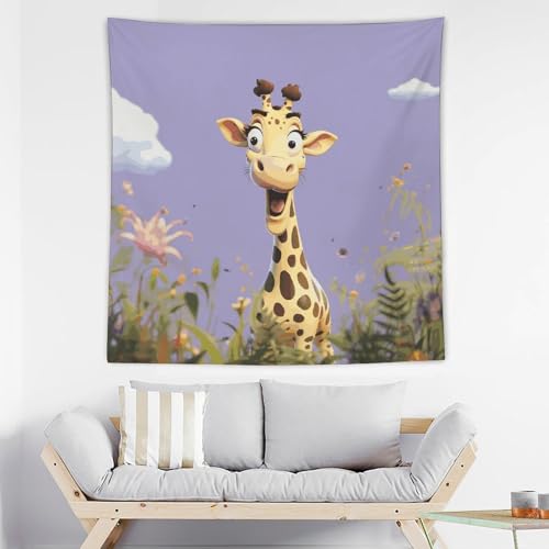 Tapisserie murale girafe heureuse en tissu imprimé pour décoration de chambre