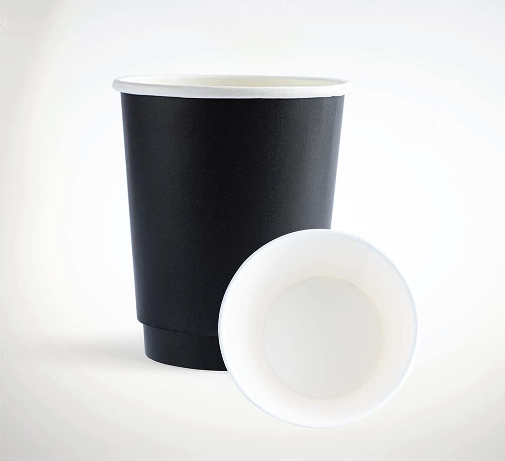BONYPACK 8oz Heavy Duty Double Wall Paper Cup Full Black (Pack of 50)