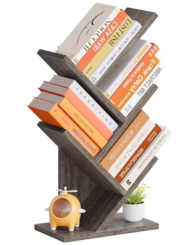 Hoctieon 4 Tier Tree Bookshelf, 4 Shelf Bookcase, Free Standing