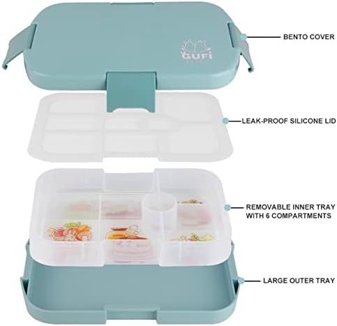 hombrima Kids Bento Lunch Box with 6 Compartments, Lunchboxes for Childrens Girls Boys Adults Work School, BPA Free, Leakproof, Microwave Safe(Blue)