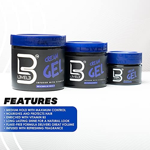 L3 Level 3 Cream Gel - Provides Volume And Medium Hold - With Vitamins To Nourish And Protect Hair Level Three Mens Hair Styling Cream (Sample Powder Included, Large) #TOP2