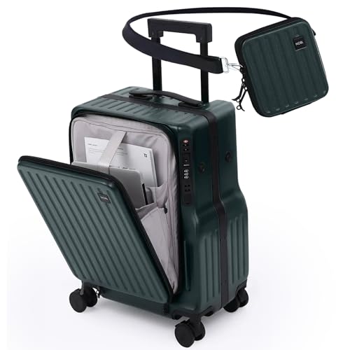 NOBL Duo Carry Carry-On Luggage with Detachable Side Bag, 22.1x14.6x10.5 Airline Approved, Noble Zipperless PC Hard Shell Suitcase & Crossbody, 360° Spinner Wheels, TSA Locks, USB Port - Forest Green