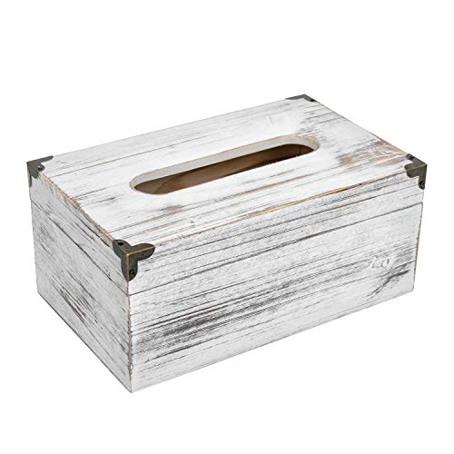 Distressed Wooden Rustic Facial Tissue Box Holder Tissue Box Cover Napkin Dispenser For Bathroom Living Room Dining Room Bedroom Toilet (Washed White) #TOP1