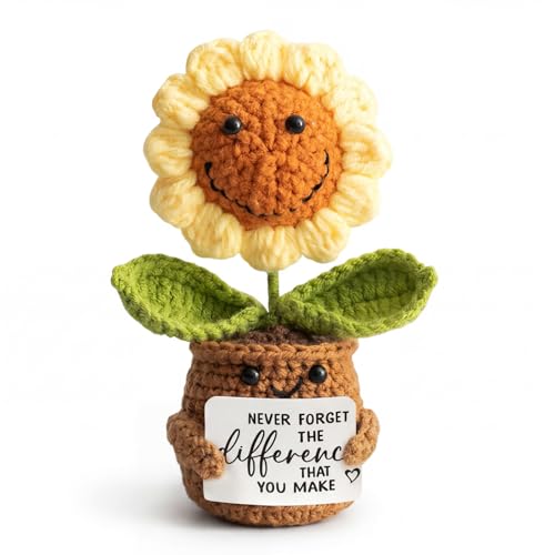 zmzdp Mini Positive Crochet Sunflower Gifts for Women, Cute Sunflower Decor