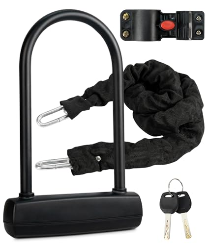 Bike U Lock with 4ft x 6mm Chain, 2 Keys & Mounting Bracket