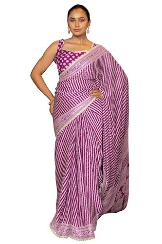 Image of MIRCHI FASHION Women Saree Leheriya Print Chiffon | Lightweight Traditional Sari for Farewell and Wedding Ceremonies with Unstitched Blouse Piece