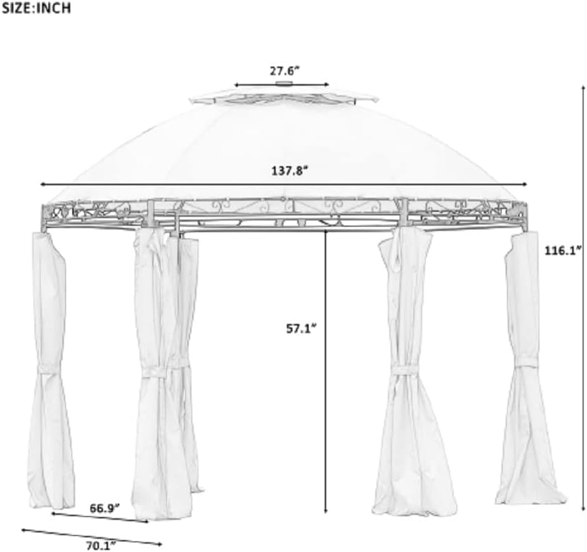 Outdoor Patio Dome Soft Top Gazebo with Removable Curtains