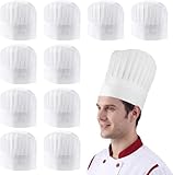 Eulihent 10 Stücke Kochmütze, Koch Mütze, Einweg Küchenchef Hut, Kochhut Chefkoch, Weiß Bäckermütze Kochhaube, Nicht Gewebt Einstellbar für Küche, Zuhause, Catering