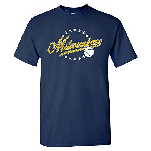 Milwaukee Baseball Vintage Mens Fan T-Shirt (Navy Shirt L)