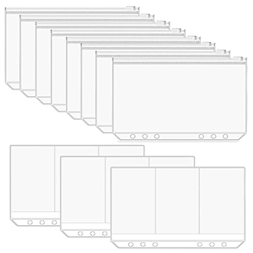 MOSNOW Carpeta A6, 20 unidades, con cremallera, con 5 fundas para tarjetas de visita (sin cremallera), 6 agujeros, de plástico, para documentos, hojas sueltas, resistentes al agua Cover