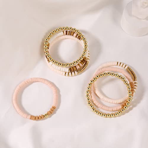 Elegance 11 Designs Heishi Beaded Bracelets For Women Polymer Clay Pink Surfer Stackable Beads Boho Bracelet Summer Beach Jewelry Set #TOP4