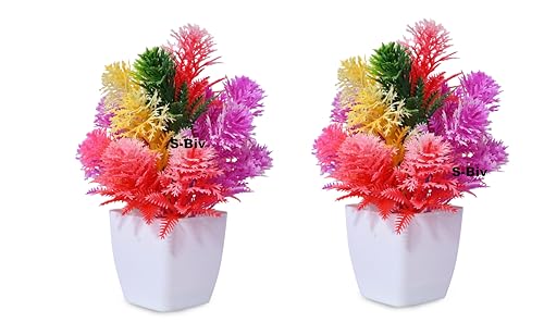 Image of Anuash Artificial Flower with Pot for Home Decor - 10 cm (Set of 4) | Faux Flower Plant, Showcase Decoration Potted Plants | Ideal for Living Room, Bedroom, Office Desk & Festive Decoration
