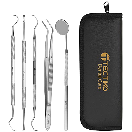 T TECTIKO 5er Zahnpflege Set, Zahnsteinentferner Anti-Beschlag Mundspiegel, Zahnsonde, Zahnpinzette, Professionelles Zahnarzt Instrument - Bessere Mundhygiene, weniger Mundgeruch, schöneres Lächeln Cover