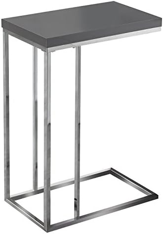 Monarch Specialties 3030, C-shaped, End, Side, Snack, Living Room, Bedroom, Laminate, Glossy Grey, Contemporary, Modern Accent Table Chrome Metal, 10.25" L x 18.25" W x 25.25" H