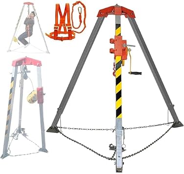 Confined Space Tripod Kit Confined Space Rescue Tripod Kit Fall Protection Sewer Rescue Tripod with Anti-Dropping Device Emergency Rescue Tripod,1200LBSWi2600LBSWinch