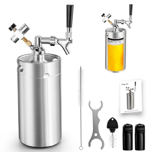 Image of Dbgogo 128oz Mini Keg Growler Tap System, Stainless Steel Mini Keg with 0-60 PSI Mini Co2 Regulator & Self-Closing Beer Faucet, Portable Mini Kegerator for Home to Keep Craft Beer Carbonated and Fresh