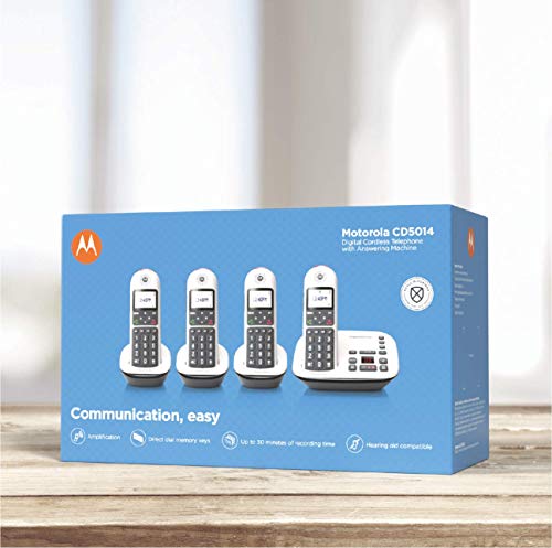 Motorola Cd5014 Dect 6.0 Cordless Phone With Answering Machine, Call Block And Volume Boost, White, 4 Handsets #TOP3