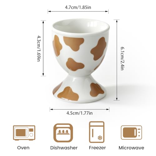 Image of Cinf Ceramic Egg Cups, Set of 2, Mocha Cow Boiled Egg Holders for Breakfast