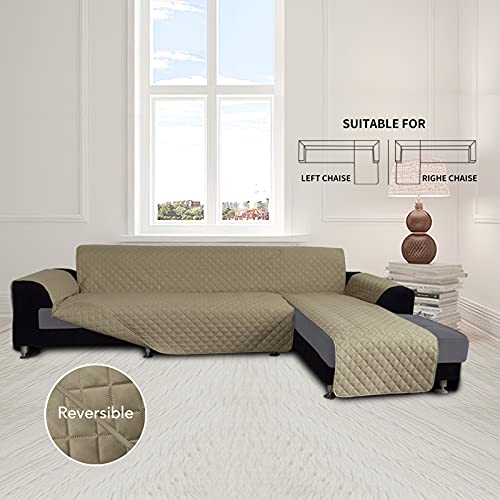 Image of Easy-Going polyester Sofa Slipcover L Shape Sofa Cover Sectional Couch Cover Chaise Lounge Slip Cover Reversible Sofa Cover Furniture Protector Cover for Pets Kids Children Dog Cat(Large,Beige /Beige)