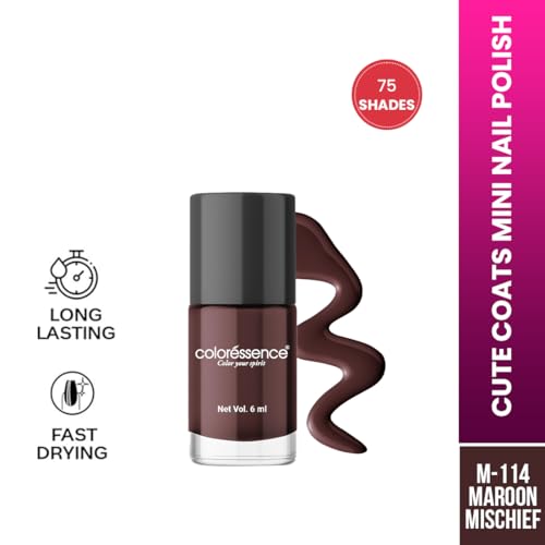 Image of Coloressence Cute Coats Long Lasting Glossy Finish Nail Paint | Chip Resistant | Quick Dry | One Swipe Application | Toxin Free|Maroon Mischief-6ml