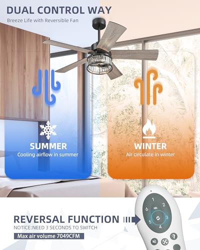 Image of YOUKAIN 48-Inch Crystal Ceiling Fan with Lights & Remote, Walnut | 5 reversible black and wood blades, crystal design, quiet for bedrooms