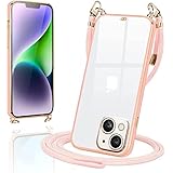 iPhone14 用 ケース クリア ショルダー いphone14 スマホケース カバー アイフォン14 肩掛け 首掛け 斜めかけケース 可愛い かわいい 韓国 透明 TPU 薄型 耐衝撃 シリコン(桜 ピンク)