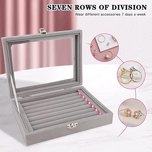Earring Organizers Ring Holder Storage Boxes for Jewellery Earring Ring, Glass Showcase Display Jewellery Organizer Box Tray for Rings Earring Velvet Earring Display Storage Box for Women Ladies Girls