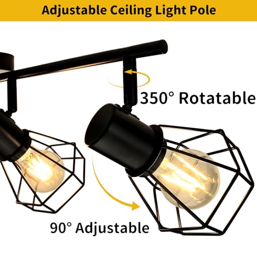 HiBay 4-Light Track Lighting Kit, Directional Rotatable Ceiling Light Fixtures, Black Geometric Metal Cage Industrial Spotlight Fixtures for Kitchen, Bedroom, Hallway, E26 Base (Bulbs Not Included)