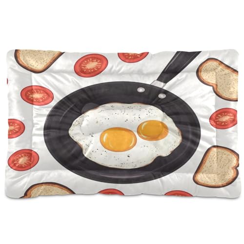 Coikll Pan with Fried Egg Pet Bed Pad Soft Dog Bed Mat with Anti-Slip Bottom, Machine Washable Crate Pad Mattress for Dog Sleeping- 24 * 18 inches