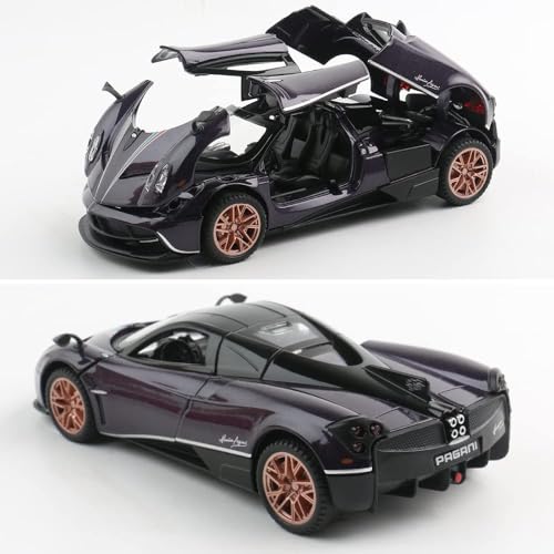Image of 1 /32 Pagani Huarya Roadster Exclusive Alloy Metal Pull Back Die-Cast Toy Car with Openable Doors & Light Music Collectible Sound Light Toy for Kids Best Birthday Gift (Purple)
