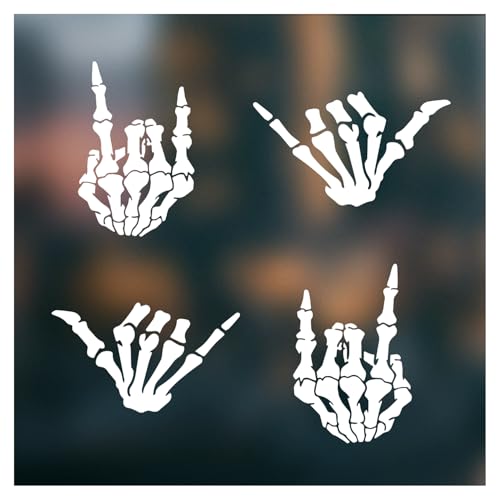 (4PCs) Skeleton Hand Decal Set White Vinyl Stickers Waterproof Durable Easy to Apply Rock On Hang Loose Skeleton Hand Car Truck Bumper Laptop Window Decoration 3 Inches (White) by HUNGMCK - Used condition - US$9.57