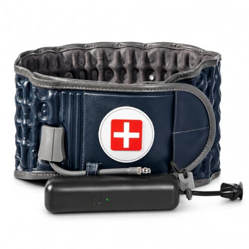 Image of Decompression Belt Inflatable Lumbar Support for Lower Back Pain Relief - Inflated Back Reliever with Electric Pump, One Size Fits 29-49 Waist. (Blue Belt)