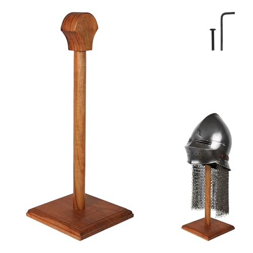 Mythrojan Wooden Helmet Stand Display Decor Stand For Spartan, Templar, Motorcycle, Caps, Hat Decorative Desktop Hanger Rack LARP Helmet Stand, 21 Inch - Natural