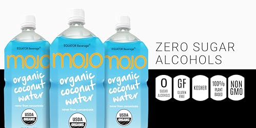 MOJO Organic Coconut Water | Hydration Drink & Sports Drink | Electrolytes Beverage 1043 mg | Vitamin B & C | Hydration Drink for Skin & Body | 33.8 Oz (Pack Of 6)