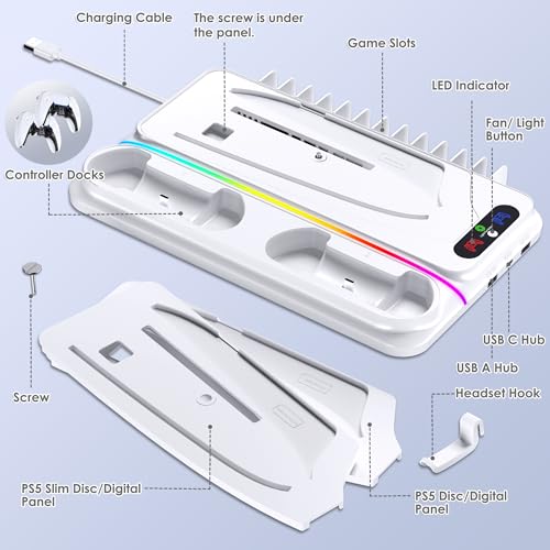image for heclynis PS5 Cooling Station for PS5/Slim/Pro Disc Digital Console,PS5