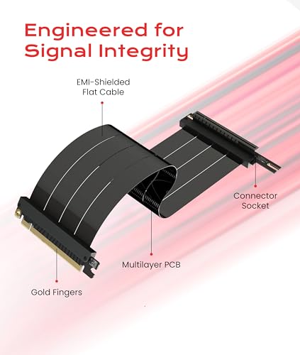 Image of LINKUP - AVA5 PCIE 5.0 Riser Cable | RTX5090 RX9070 GPU Ready | x16 128GB /s Speed | Compatible with PCIe 4.0 & WRX80 /WRX90E | Left Angle, Black 28cm (Total Length 32cm)